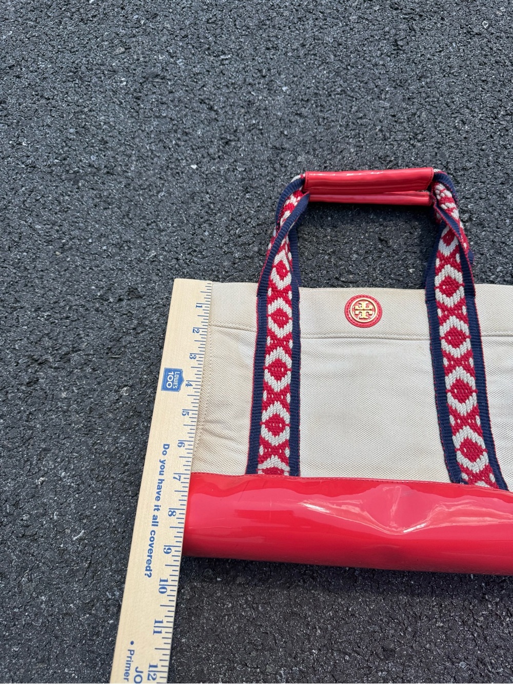 Tory Burch Ella Canvas Red Patent Tote - Picture 9 of 10